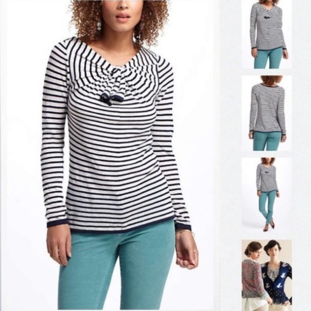 Anthropologie Field Flowers Cream/Navy Striped Top